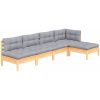Loungegrupp med grå dynor 5 delar massiv furu vidaXL – miniatyr 3