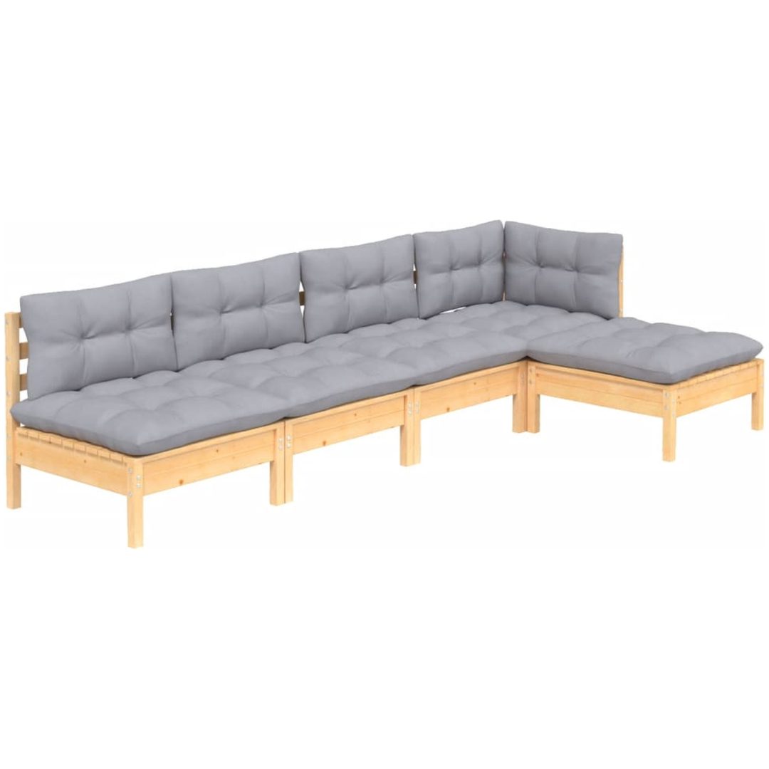 Loungegrupp med grå dynor 5 delar massiv furu vidaXL – bild 3
