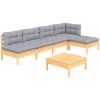 Loungegrupp med grå dynor 6 delar massiv furu vidaXL – miniatyr 3