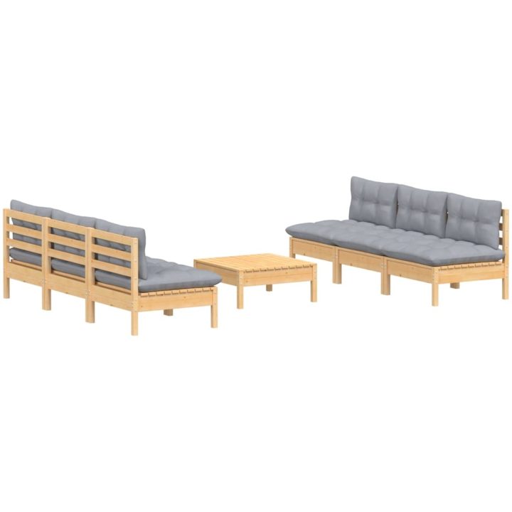 Loungegrupp med grå dynor 7 delar massiv furu vidaXL – bild 3