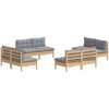 Loungegrupp med grå dynor 8 delar massiv furu vidaXL – miniatyr 3