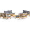 Loungegrupp med grå dynor 9 delar massiv furu vidaXL – miniatyr 2