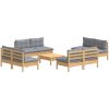 Loungegrupp med grå dynor 9 delar massiv furu vidaXL – miniatyr 3