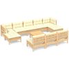 Loungegrupp med gräddvita dynor 11 delar massiv furu vidaXL – miniatyr 2