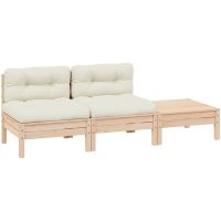 Loungegrupp med gräddvita dynor 3 delar massiv furu vidaXL
