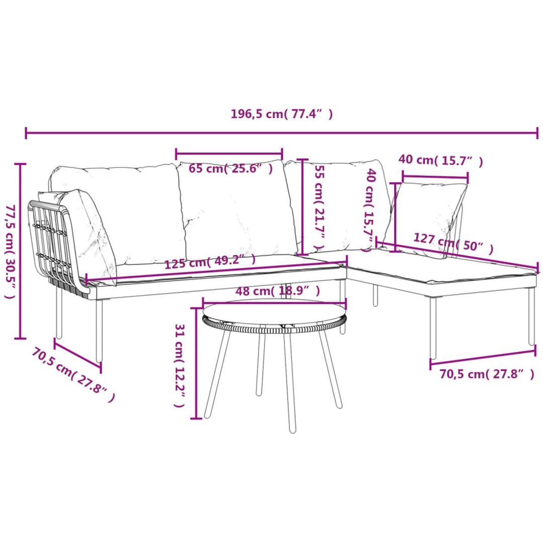Loungegrupp med mörkgrå dynor 3 delar konstrottning vidaXL – bild 12