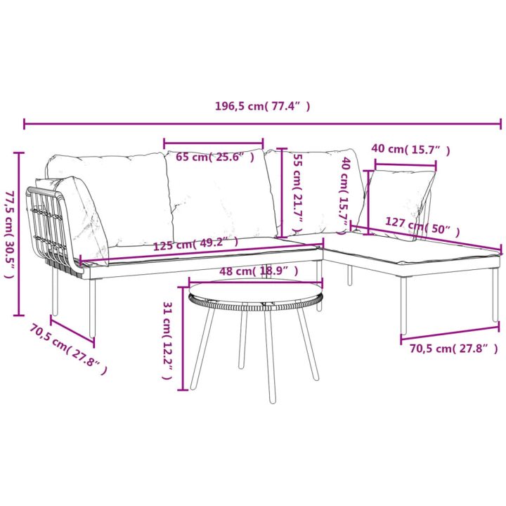Loungegrupp med mörkgrå dynor 3 delar konstrottning vidaXL – bild 12