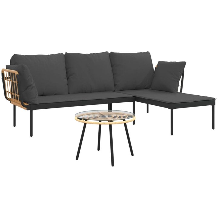 Loungegrupp med mörkgrå dynor 3 delar konstrottning vidaXL – bild 3