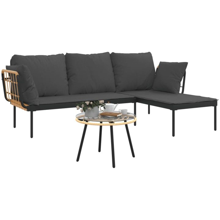 Loungegrupp med mörkgrå dynor 3 delar konstrottning vidaXL – bild 4