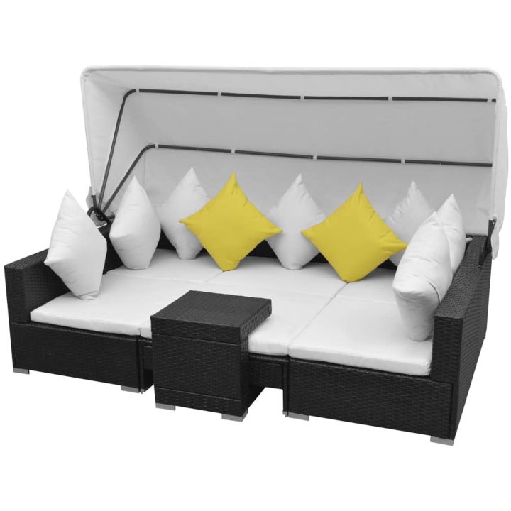 Loungegrupp med soltak 7 delar konstrotting svart vidaXL – bild 3