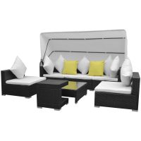 Loungegrupp med soltak 7 delar konstrotting svart vidaXL