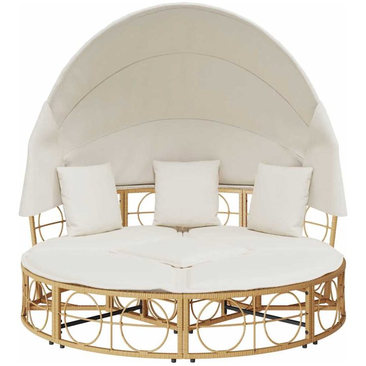 Loungesäng utomhus med sufflett och kuddar i konstrotting vidaXL 160 x 151 cm – bild 6