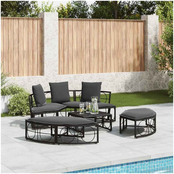 Loungesäng utomhus utan sufflett svart konstrotting vidaXL 160 x 50 cm – bild 3