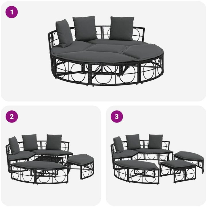 Loungesäng utomhus utan sufflett svart konstrotting vidaXL 160 x 50 cm – bild 9