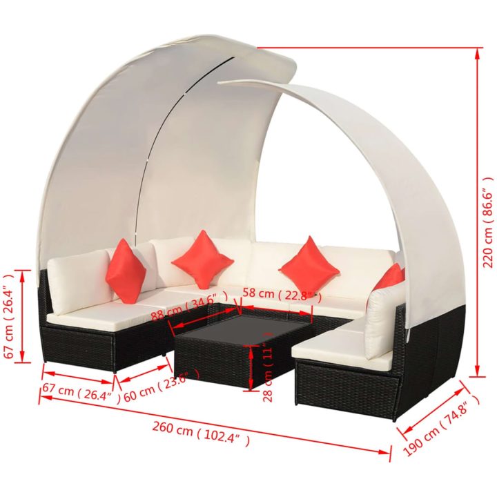 Loungeset för trädgården med tak 9 delar konstrotting svart vidaXL – bild 6