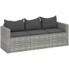 Loungesoffa 3-sits med dynor grå konstrotting vidaXL – miniatyr 2