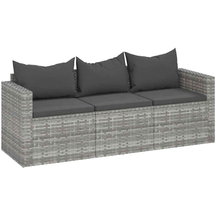 Loungesoffa 3-sits med dynor grå konstrotting vidaXL – bild 2