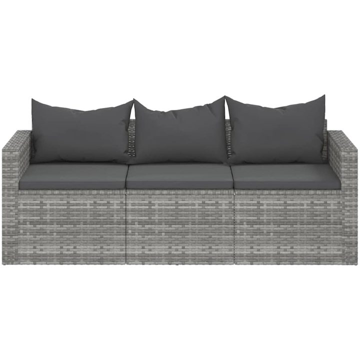 Loungesoffa 3-sits med dynor grå konstrotting vidaXL – bild 4