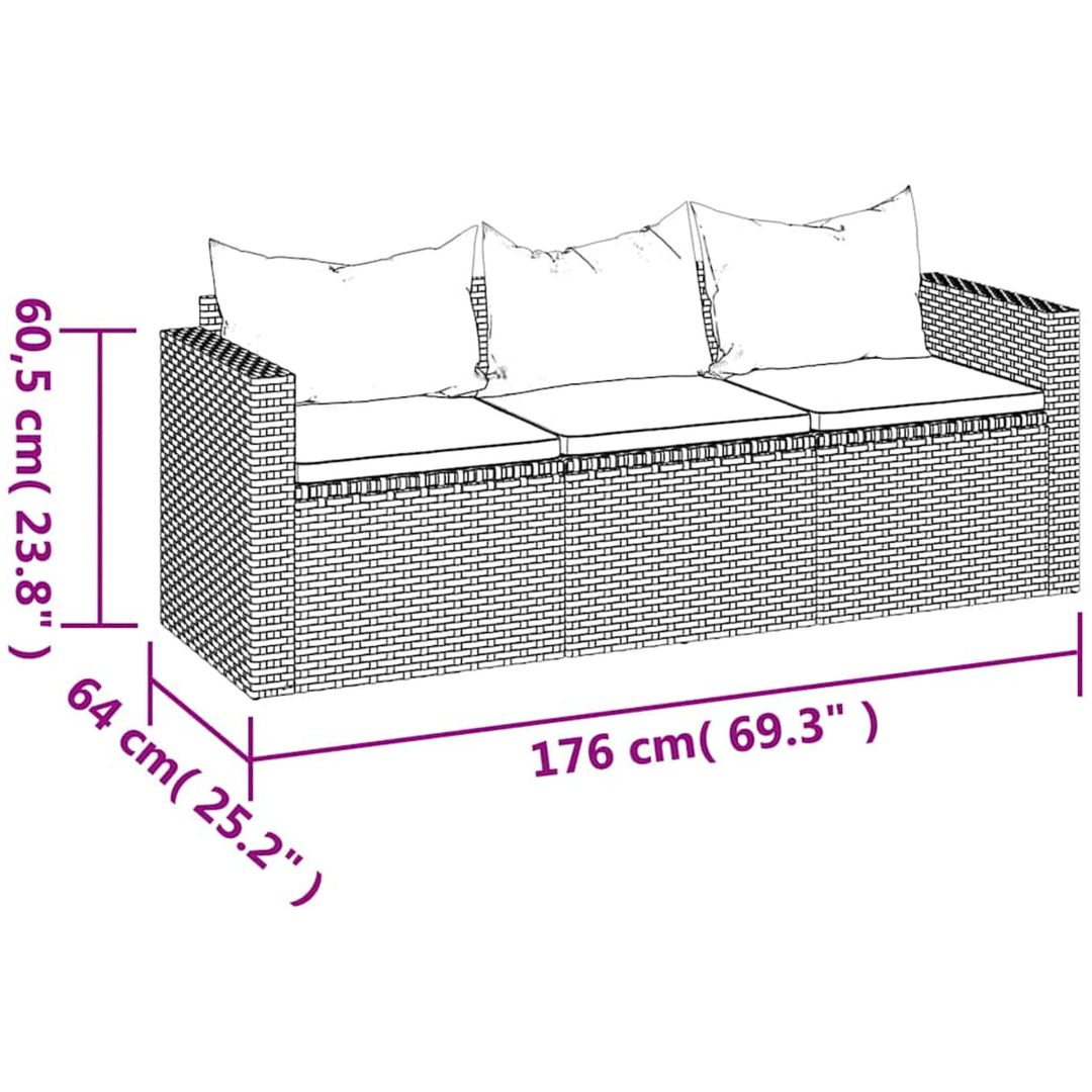 Loungesoffa 3-sits med dynor grå konstrotting vidaXL – bild 8