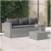 Loungesoffa 3-sits med dynor grå konstrotting vidaXL – miniatyr 1