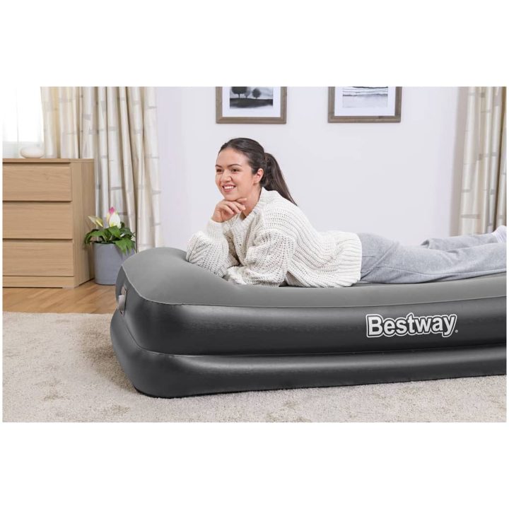 Luftmadrass med inbyggd fotpump flockad 191x97x46 cm Bestway – bild 3