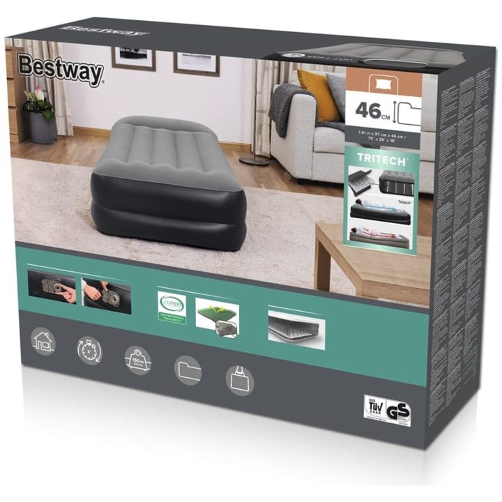 Luftmadrass med inbyggd fotpump flockad 191x97x46 cm Bestway – bild 9