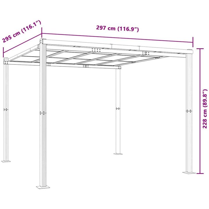 Lusthus antracit 3x3 m aluminium vidaXL – bild 7