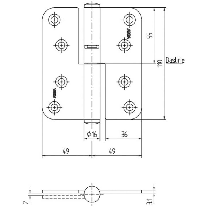 Lyftgångjärn 3248 ASSA GÅNGJÄRN 3248/57-110MM HÖ PP – bild 2