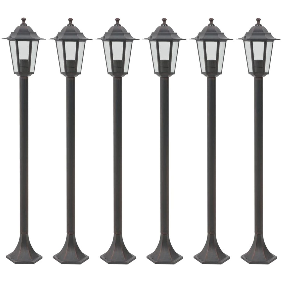 Lyktstolpar för trädgård 6 st E27 110 cm aluminium brons vidaXL