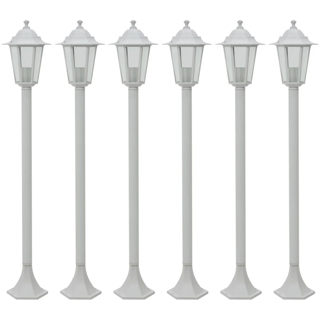 Lyktstolpar för trädgård 6 st E27 110 cm aluminium vit vidaXL