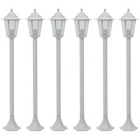 Lyktstolpar för trädgård 6 st E27 110 cm aluminium vit vidaXL