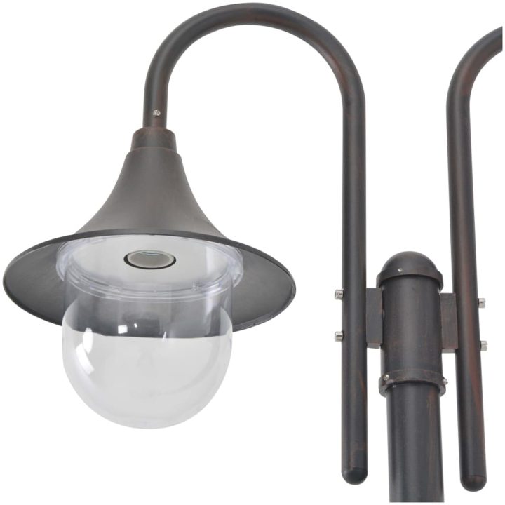 Lyktstolpe för trädgård E27 220 cm aluminium 2 lyktor brons vidaXL – bild 2