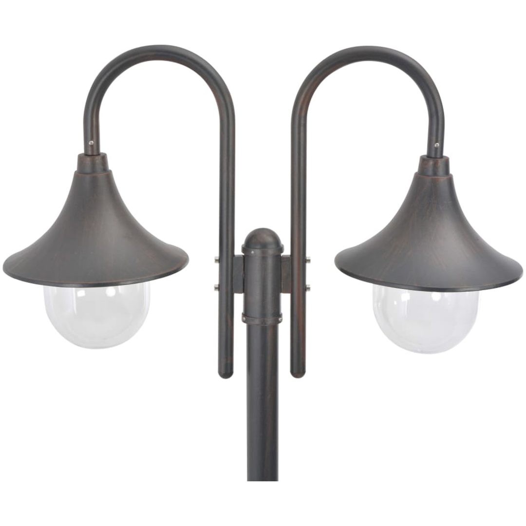 Lyktstolpe för trädgård E27 220 cm aluminium 2 lyktor brons vidaXL – bild 3