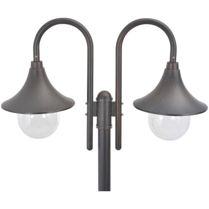 Lyktstolpe för trädgård E27 220 cm aluminium 2 lyktor brons vidaXL – bild 3