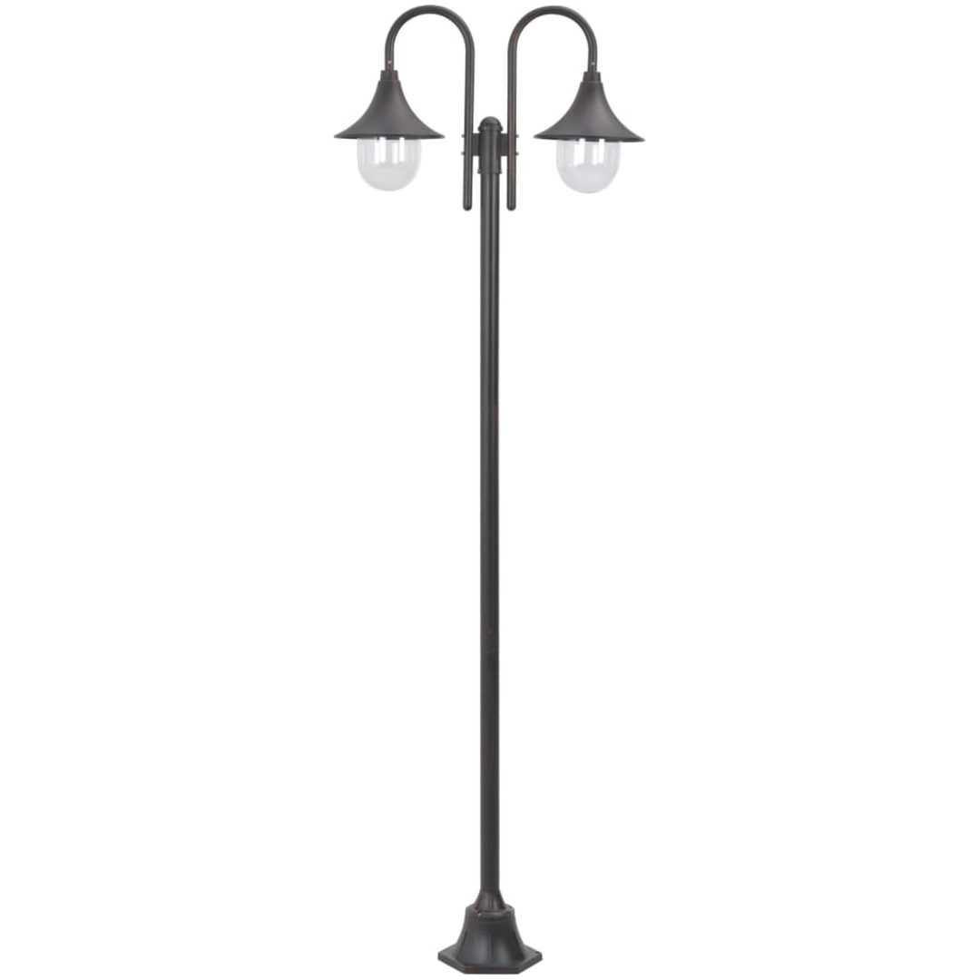 Lyktstolpe för trädgård E27 220 cm aluminium 2 lyktor brons vidaXL