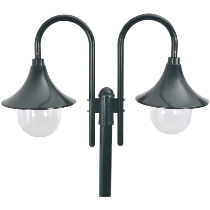 Lyktstolpe för trädgård E27 220 cm aluminium 2 lyktor mörkgrön vidaXL – bild 2