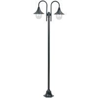 Lyktstolpe för trädgård E27 220 cm aluminium 2 lyktor mörkgrön vidaXL