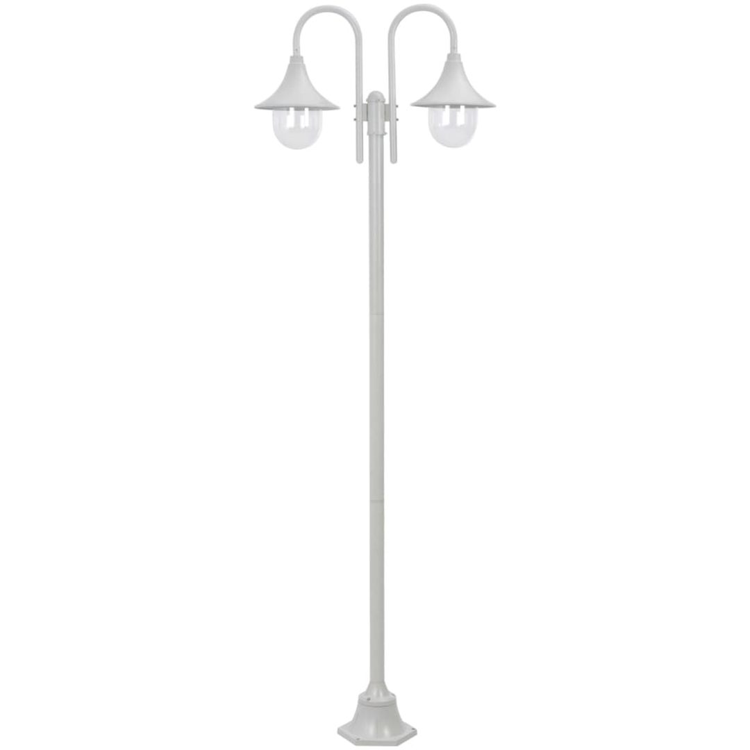 Lyktstolpe för trädgård E27 220 cm aluminium 2 lyktor vit vidaXL
