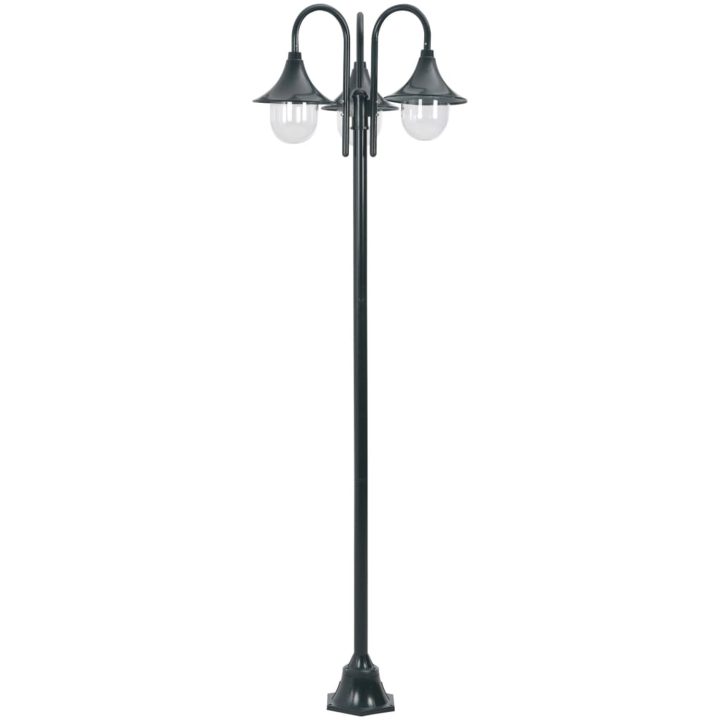 Lyktstolpe för trädgård E27 220 cm aluminium 3 lyktor mörkgrön vidaXL – bild 2
