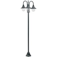 Lyktstolpe för trädgård E27 220 cm aluminium 3 lyktor mörkgrön vidaXL
