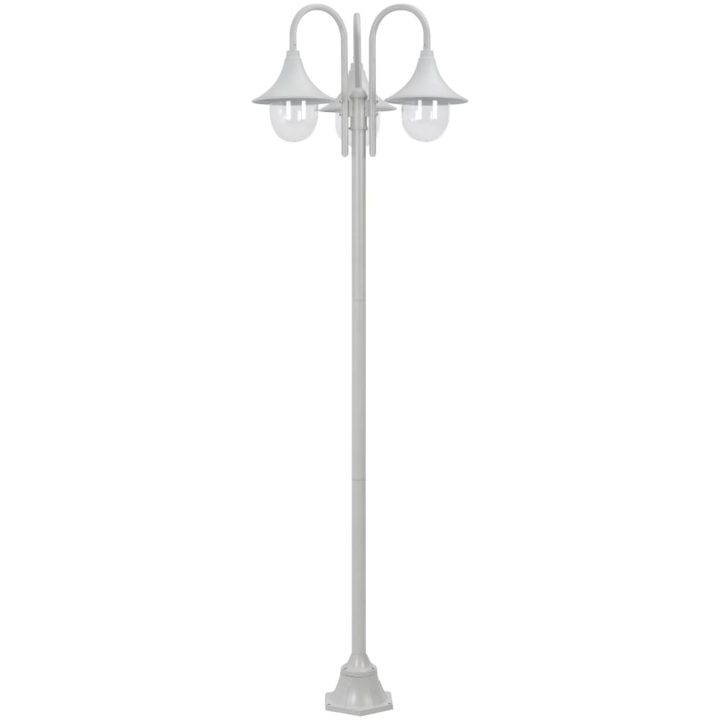 Lyktstolpe för trädgård E27 220 cm aluminium 3 lyktor vit vidaXL – bild 2