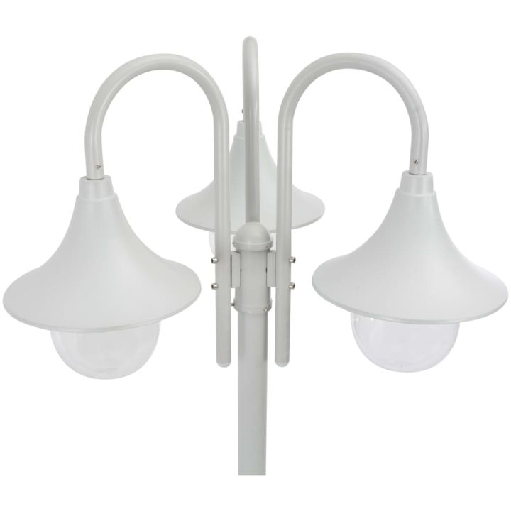Lyktstolpe för trädgård E27 220 cm aluminium 3 lyktor vit vidaXL – bild 3
