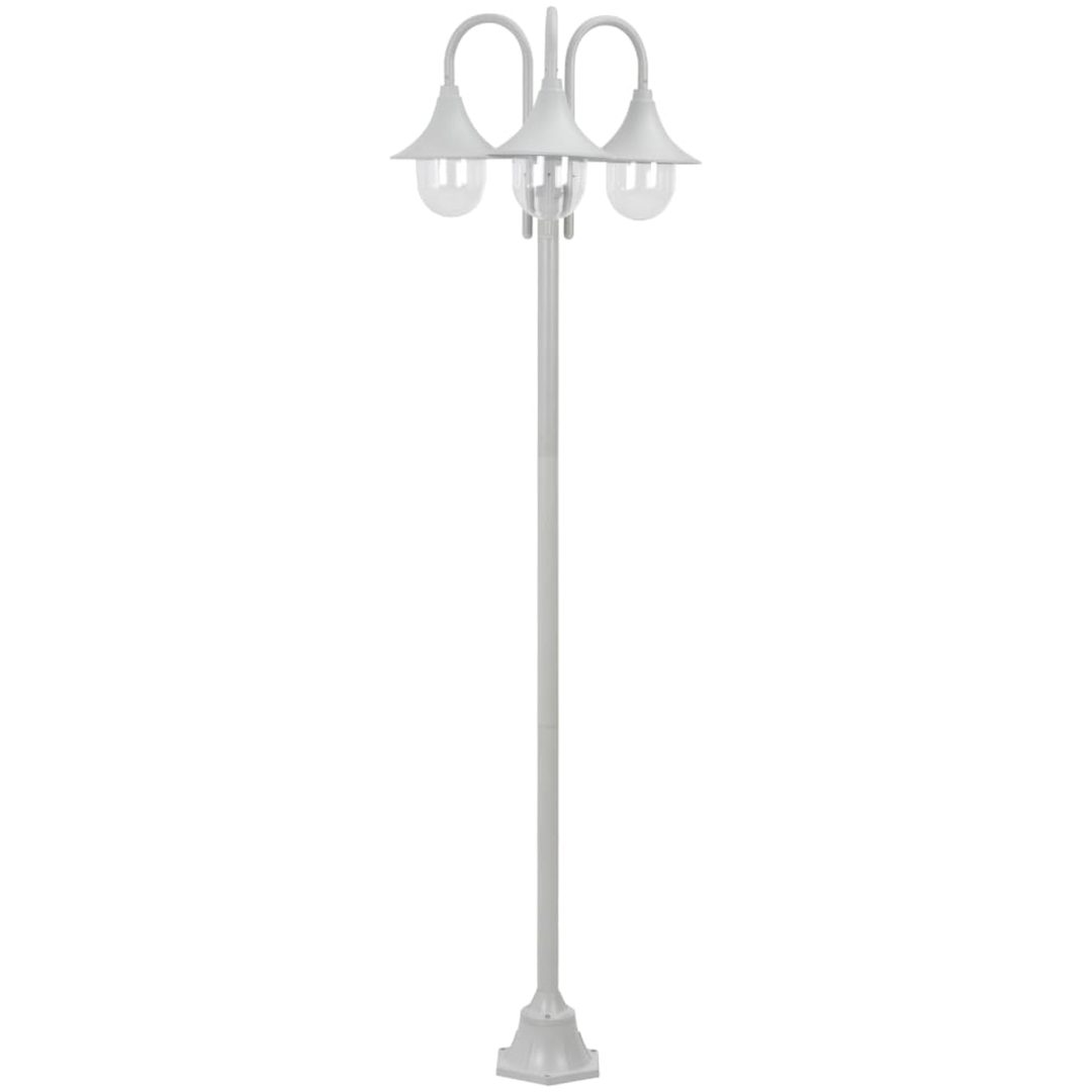 Lyktstolpe för trädgård E27 220 cm aluminium 3 lyktor vit vidaXL