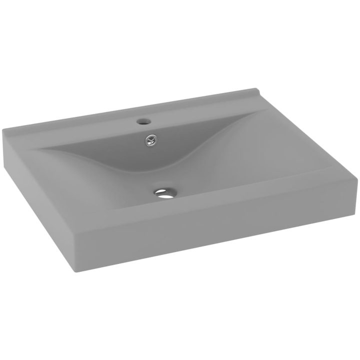 Lyxigt handfat med kranhål matt ljusgrå 60x46 cm keramik vidaXL – bild 2