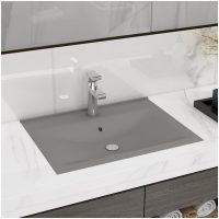 Lyxigt handfat med kranhål matt ljusgrå 60x46 cm keramik vidaXL