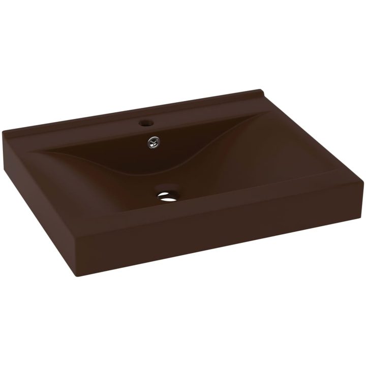 Lyxigt handfat med kranhål matt mörkbrun 60x46 cm keramik vidaXL – bild 2