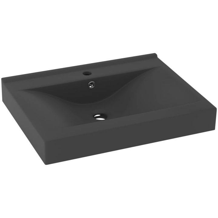Lyxigt handfat med kranhål matt mörkgrå 60x46 cm keramik vidaXL – bild 2