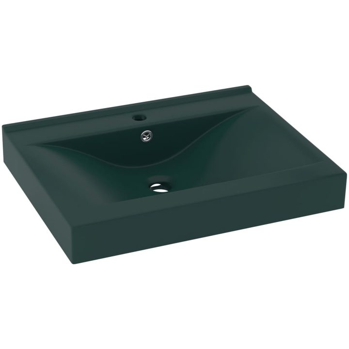 Lyxigt handfat med kranhål matt mörkgrön 60x46 cm keramik vidaXL – bild 2