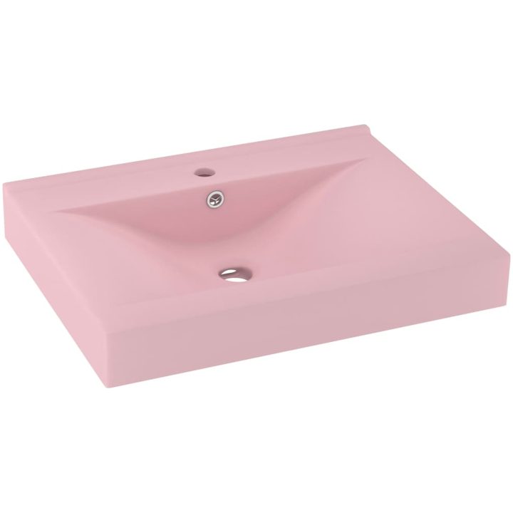 Lyxigt handfat med kranhål matt rosa 60x46 cm keramik vidaXL – bild 2