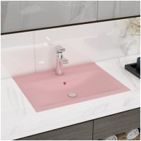 Lyxigt handfat med kranhål matt rosa 60x46 cm keramik vidaXL